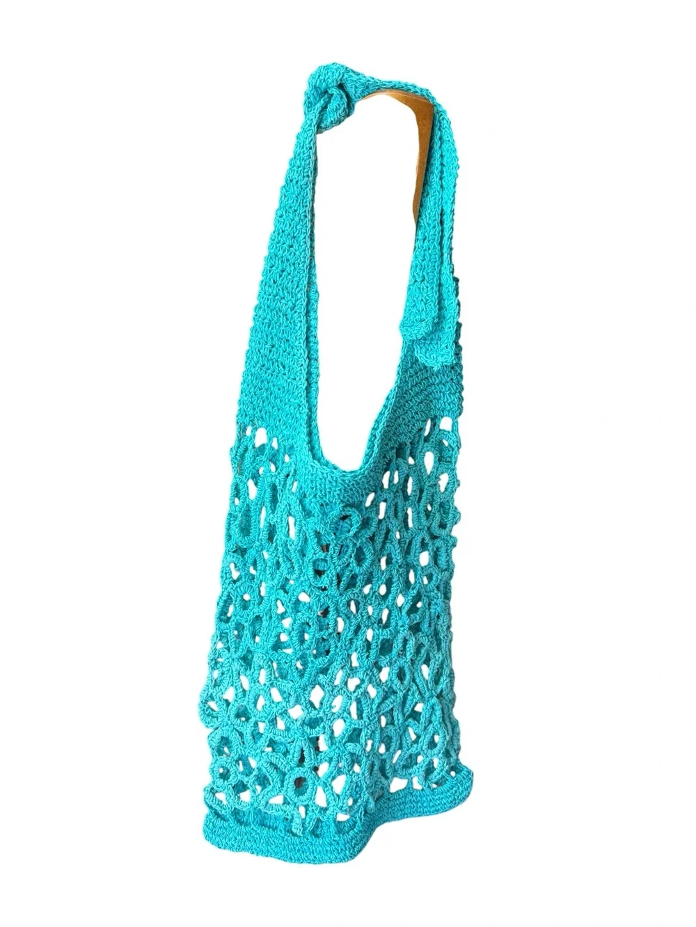 Urban Outfitters Turquoise Crochet Floral 100% Raffia Hobo Shoulder Beach Bag